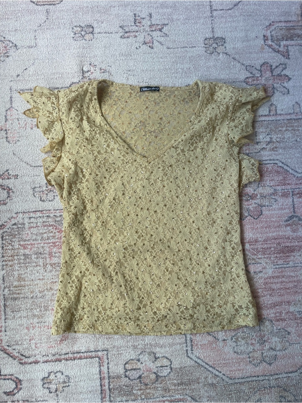Mandee Floral Lace Sequin Blouse Fairycore Womens M